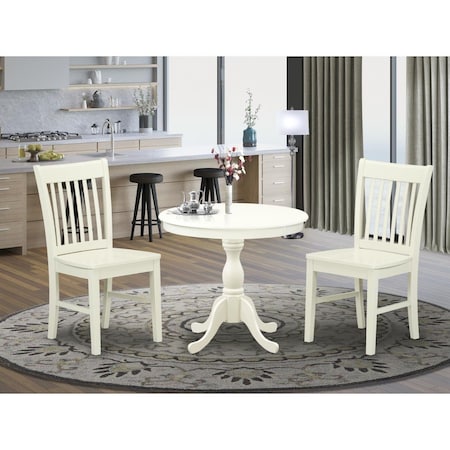 East West Furniture 3 Piece Antique Dining Room Table Set - Linen White AMNF3-LWH-W